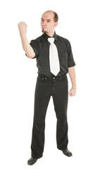 Angry man threaten with his fist isolated