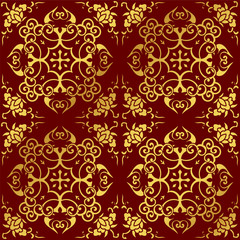 Seamless Golden Chinese Background Spiral Cross Frame Flower