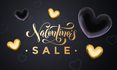 Valentine day sale gold heart glitter poster