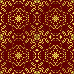 Seamless Golden Chinese Background Spiral Cross Frame Flower