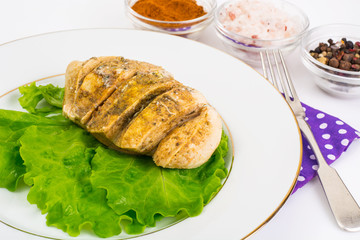 Diet Food: Baked chicken fillet with lettuce