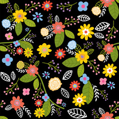 Seamless spring Flower with black background