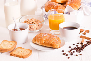 Breakfast with croissants.