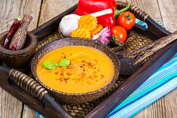 Spicy vegetable soup with curry and red pepper
