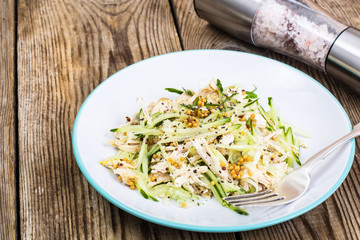 Salad with cucumber, chicken and mustard