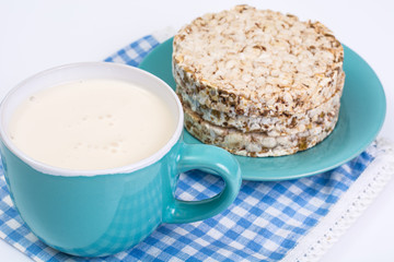 Dietary food: bread from whole grains, and yogurt