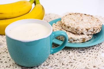 Dietary food: bread from whole grains, and yogurt