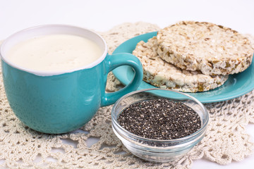 Dietary food: bread from whole grains, and yogurt