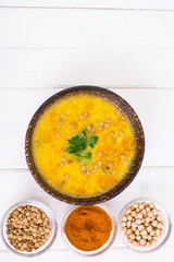 Vegetarian food is without meat: soup with chickpeas