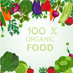 Eco food menu background. Fresh organic food, healthy eating vector background with place for text.