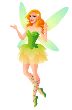 recommend clip art: Vector presenting fairy with wings in green dress shows OK.