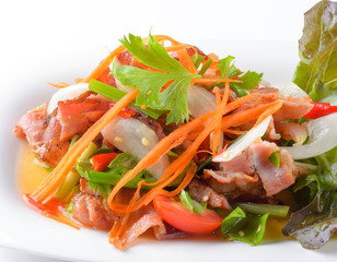 bacon salad in white plate