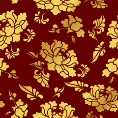 Seamless Golden Chinese Background Botanic Garden Flower Blossom