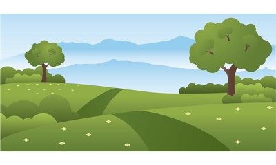 Beautiful Green Park Hills Landscape Vector Illustration