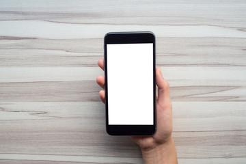 Woman hand holding the black smartphone