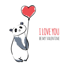 Valentines card design. Cute panda bear.