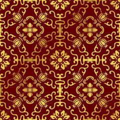Seamless Golden Chinese Background Round Spiral Frame Flower