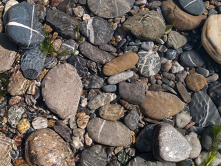 Stones in a river with reflections from the water and nice forms