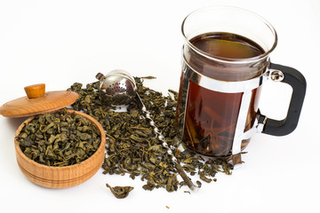 Dried green tea leaves