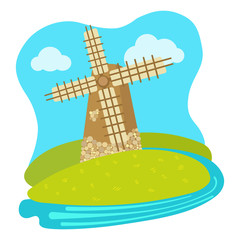 Cartoon colorful windmill vector illustration