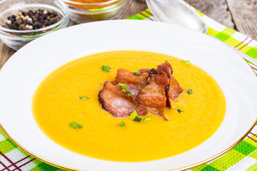 Pumpkin puree soup with bacon