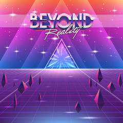 80s Retro Sci-Fi Background. Vector retro futuristic synth retro wave illustration in 1980s posters style