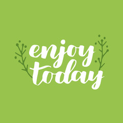 Vector seasonal greeting card of hand-written spring brush lettering. Spring collection white ink and green floral elements on green background. Trendy greenery color of spring 2017.