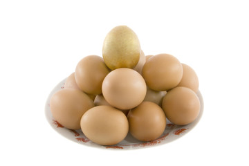 One golden and many ordinary easter rural eggs