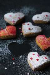 Valentine Heart cookies on dark moody background