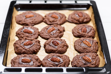 Pecan Chocolate Cookies In Tray