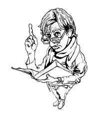 man with book is showing the forefinger