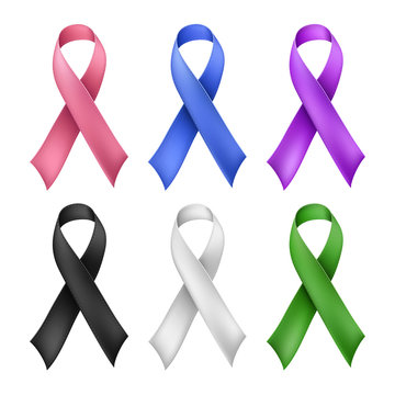 Ribbon set for cancer awareness, isolated on white