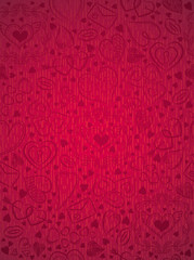 Red  patterned background with valentine hearts, vector 