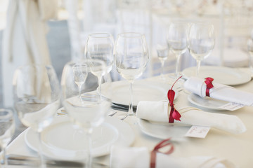 Beautiful wine and champagne glasses in the restaurant.