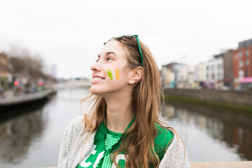 Beautiful Young Woman During St Patrick's Day in Dublin Ireland