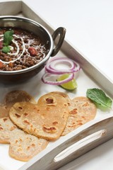 Heart shaped Indian Roti or Flat bread served with dal Makhani for Valentine's day breakfast