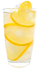 Lemonade with ice cubes and lemon isolated