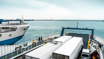 Trucks on the ferry.