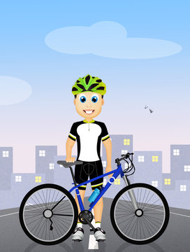 cyclist with bicycle