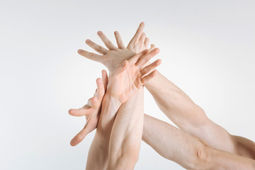 Tender gymnasts hands expressing grace in the studio