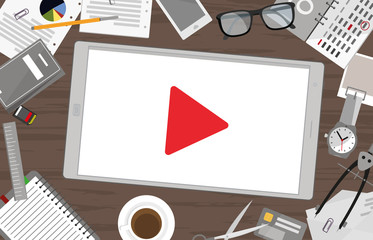 Fototapeta premium Video Marketing - Tablett mit Play Zeichen