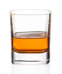 Glass of whiskey on a white background