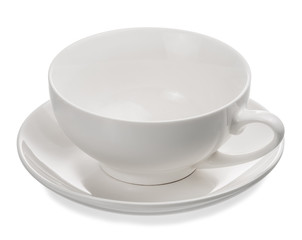 Empty cup of tea isolated on white