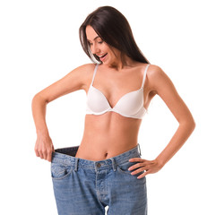 Fototapeta premium Girl showing weight loss