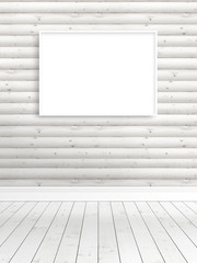 Modern bright interior with empty frame . 3D rendering