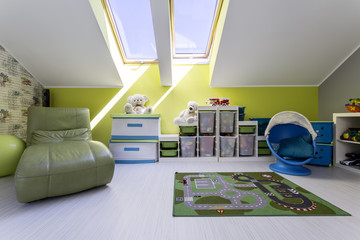 Kid's room with road map carpet - obrazy, fototapety, plakaty