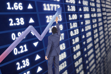 Interactive stock market chart with businessman -Conceptual idea