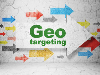 Finance concept: arrow with Geo Targeting on grunge wall background
