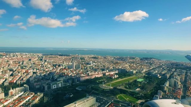 Airplane is Flying Above the Lisbon