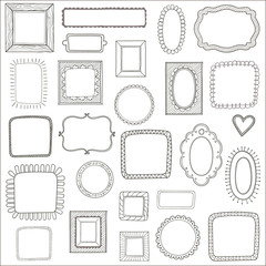 Vector set of vintage photo frames, hand drawn doodle style, antique ornamental and cute photo frames
